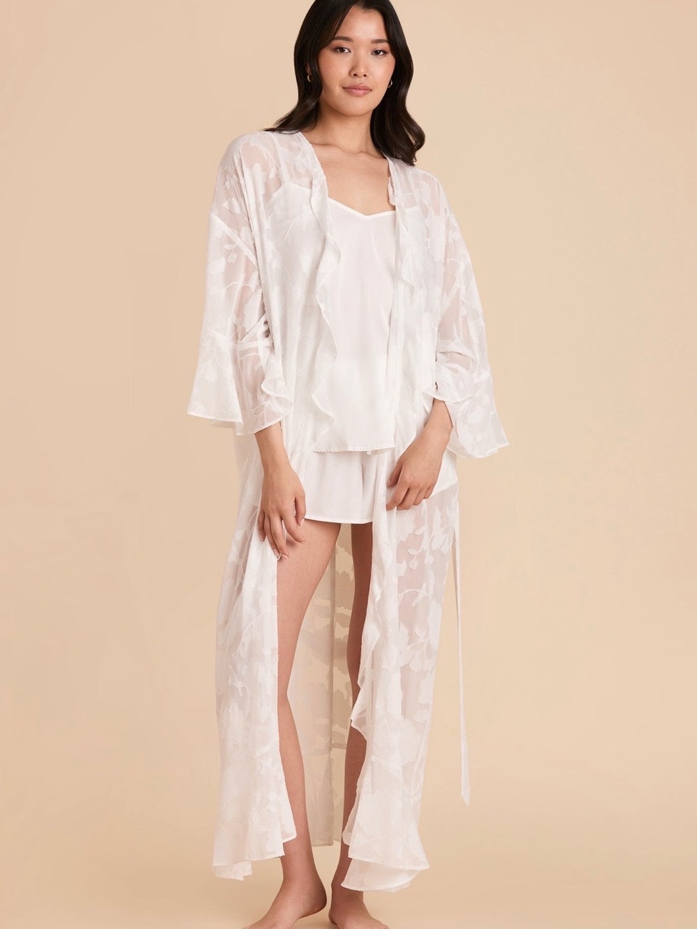Bridal Floral Long Robe - White